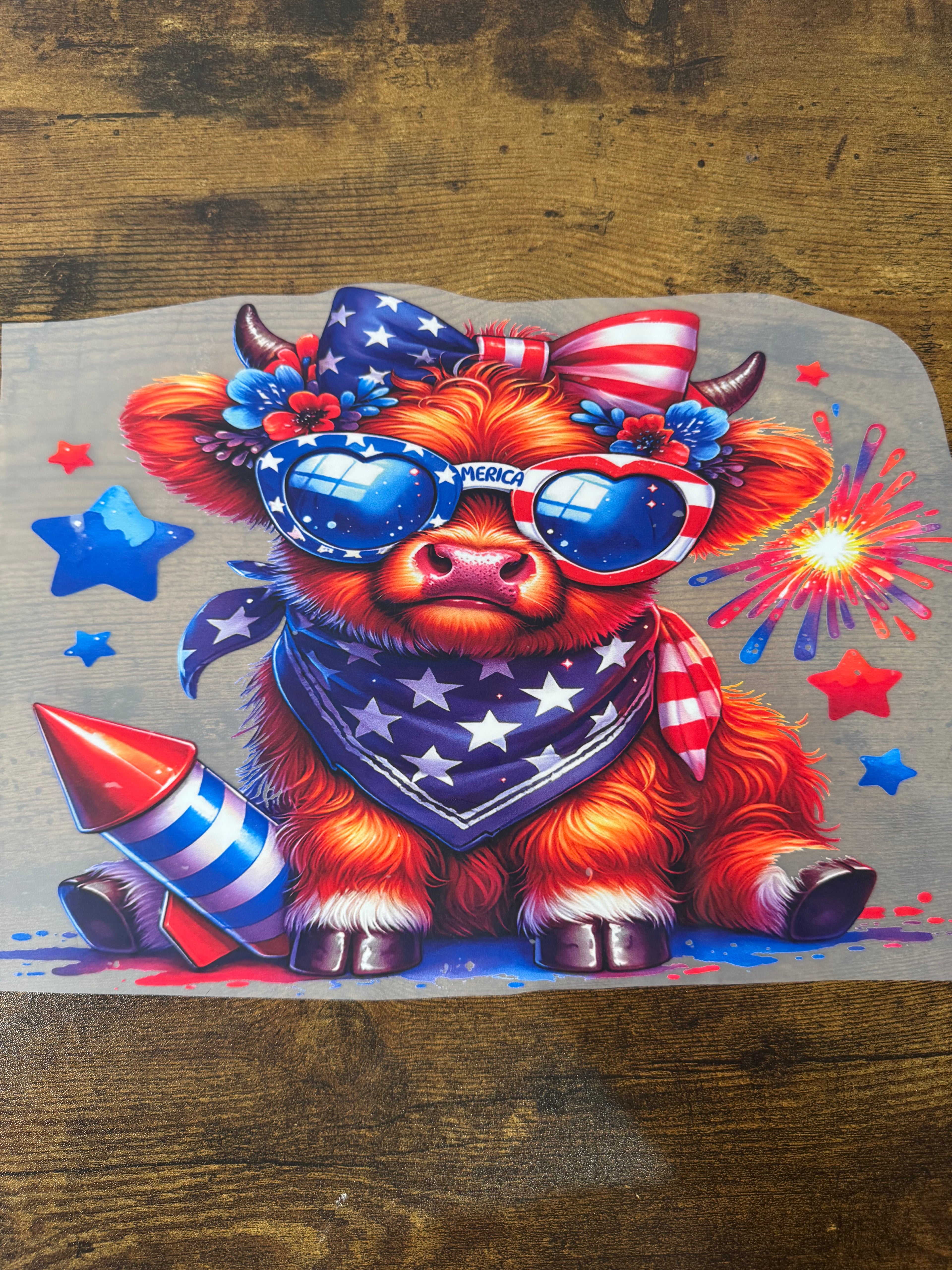Highland Cow Patriotic Transfer