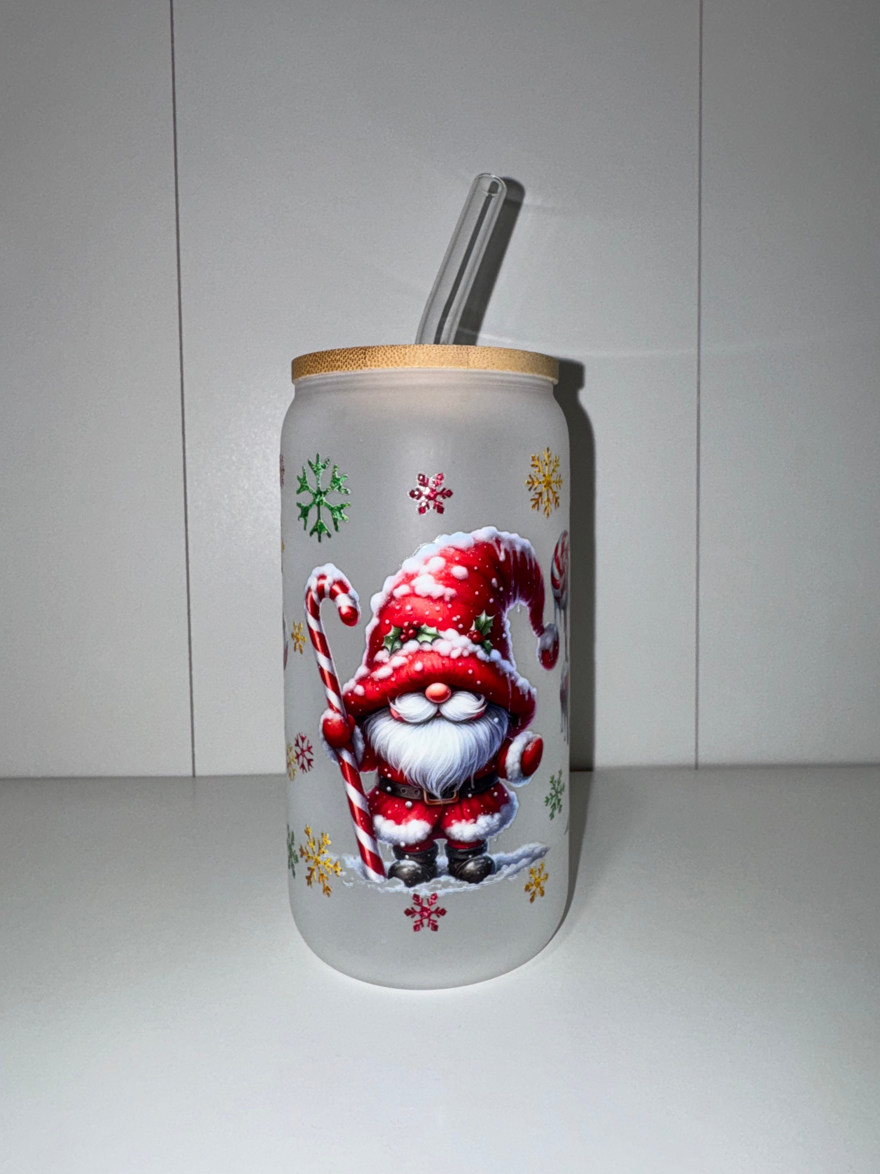 Gnome Glass Tumbler With Bamboo Lid & Glass Straw