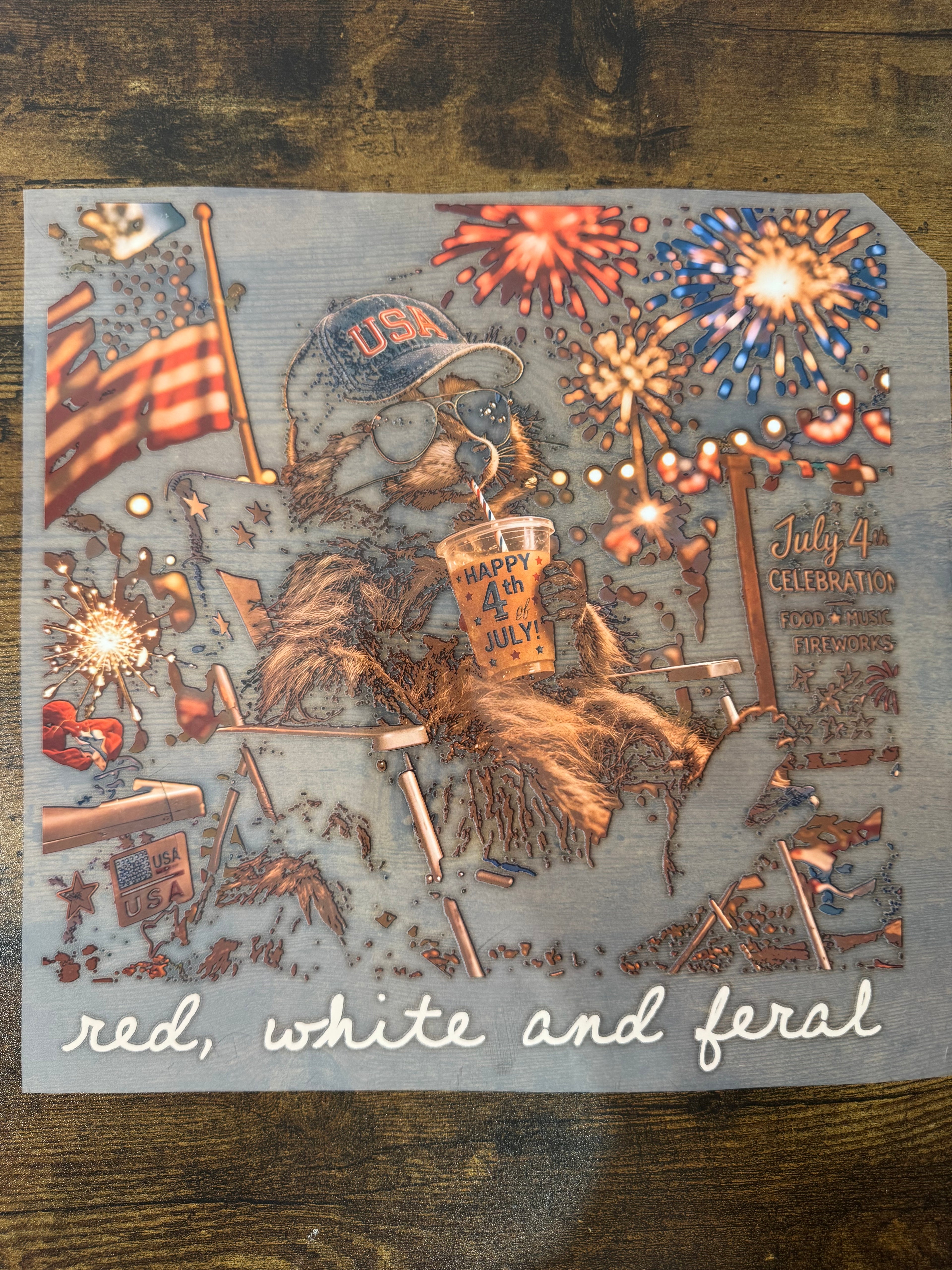 Red White and Feral Halftone Transfer