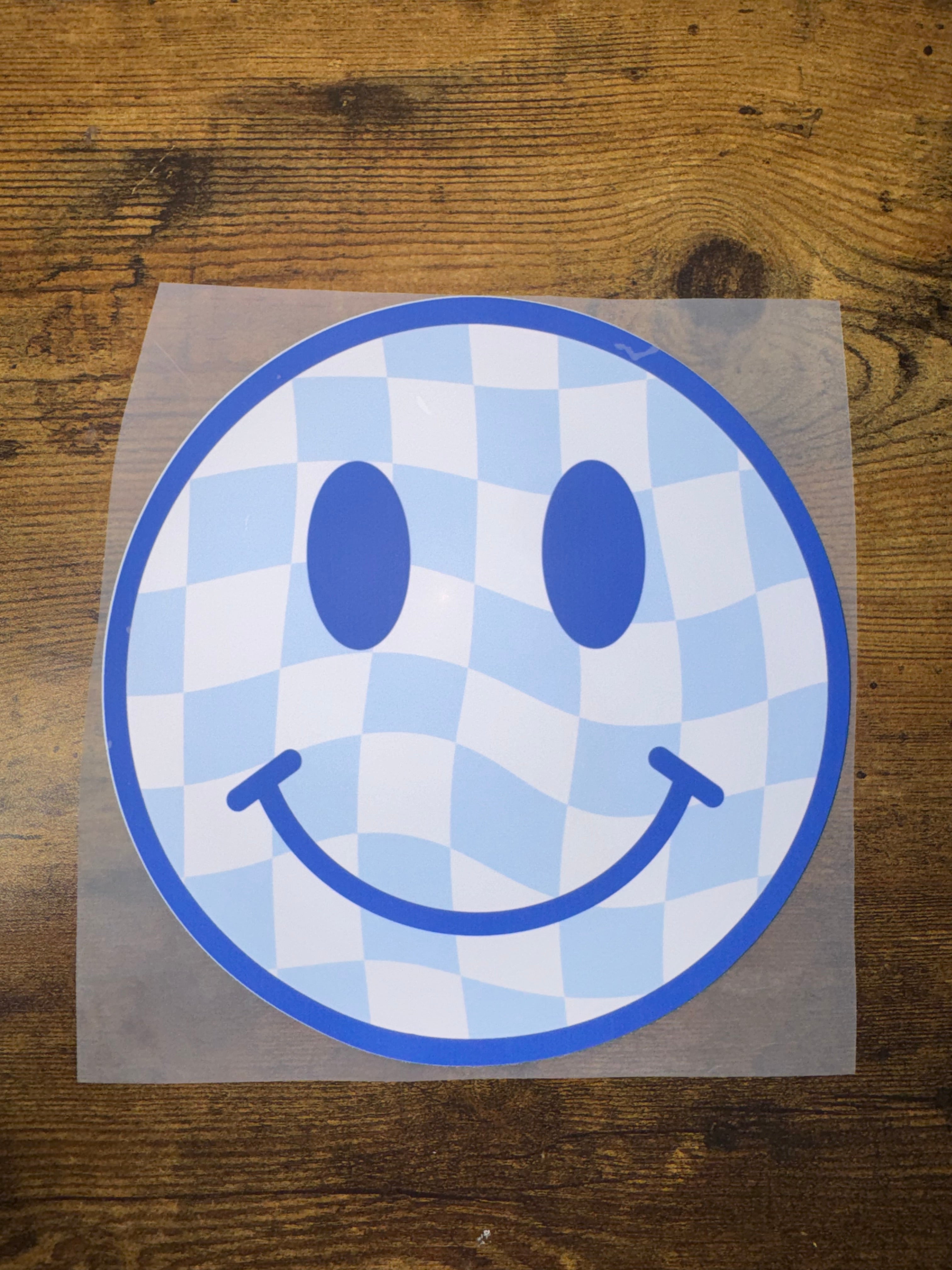 Blue Checkered Smiley Transfer