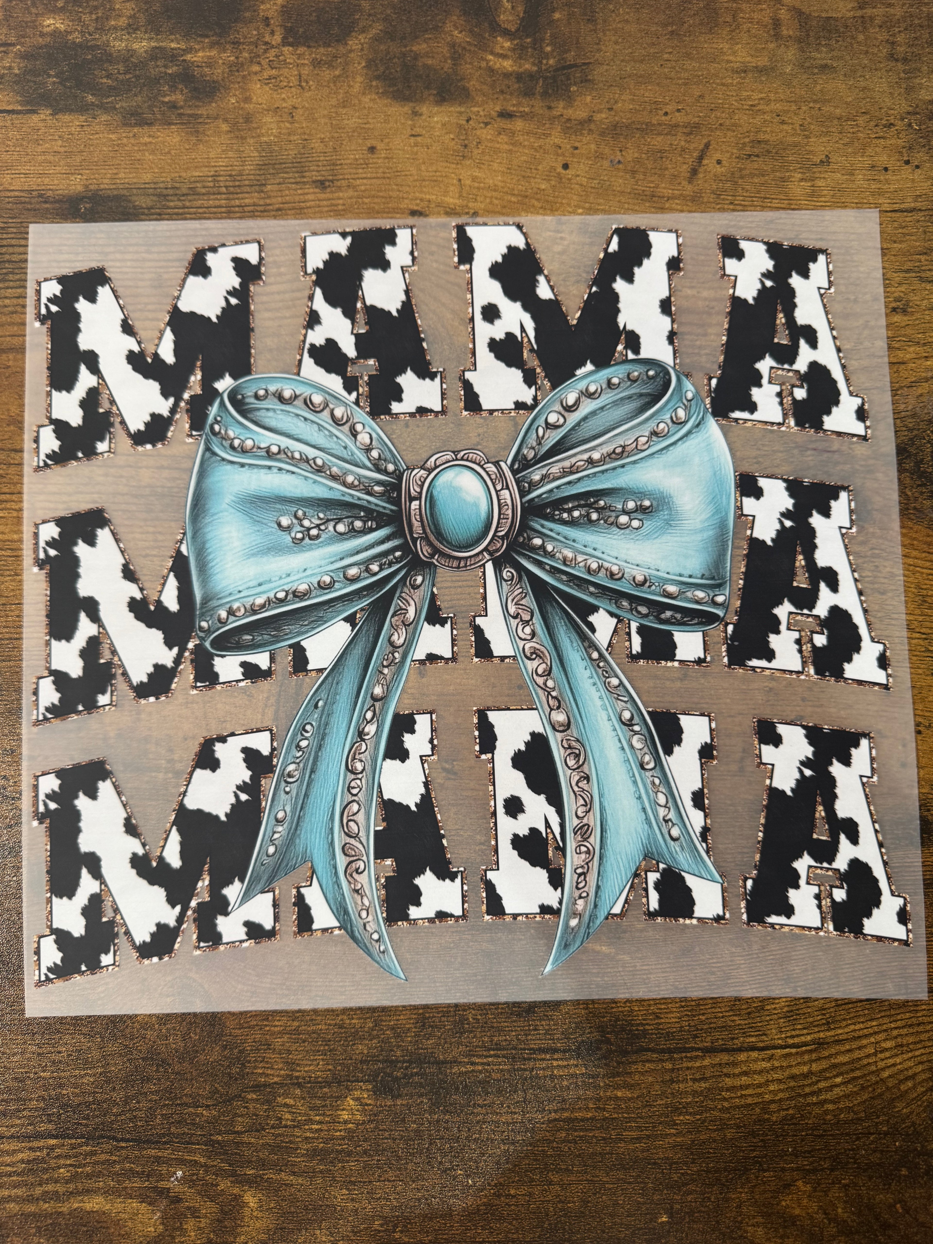 Cow Print with Denim Bow MAMA Transfer