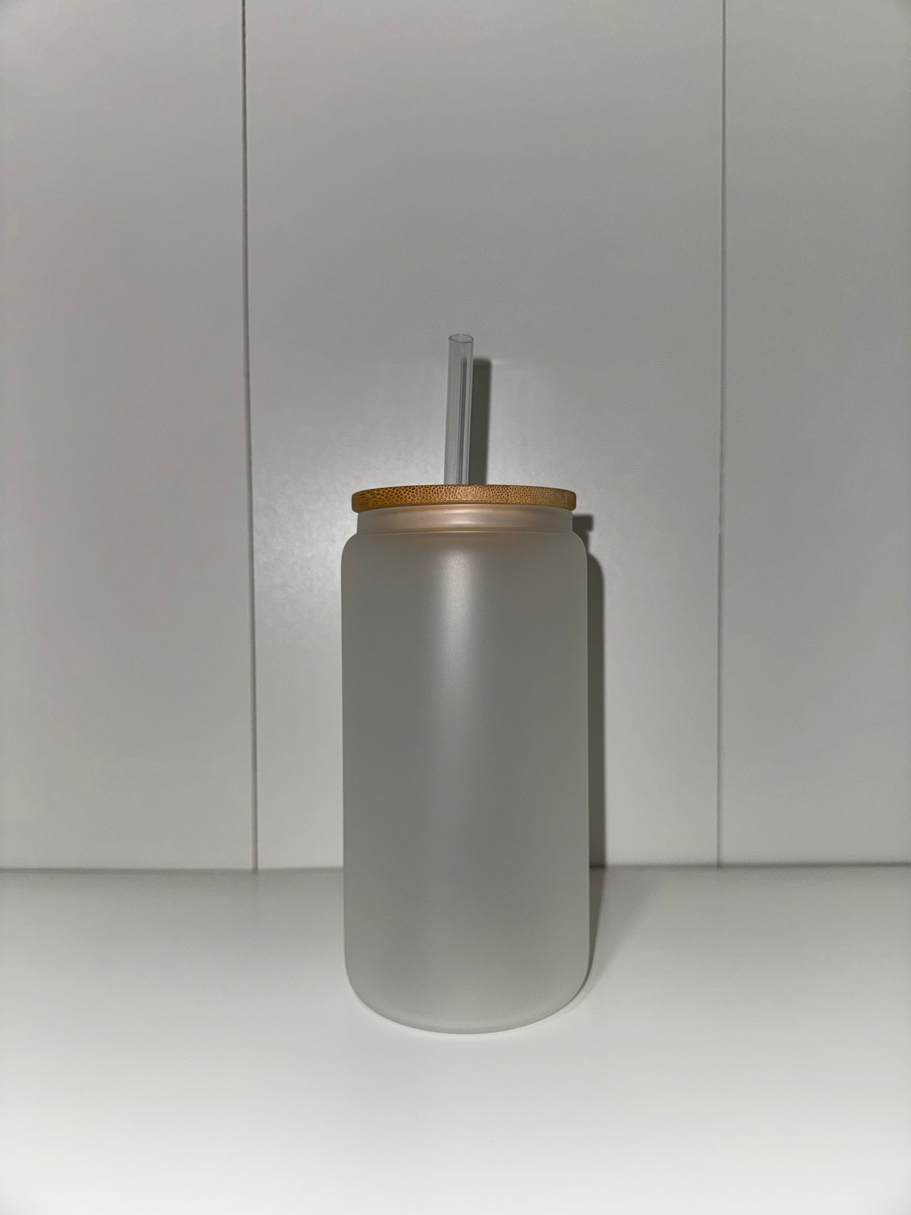 Frosted Glass Tumbler with Bamboo Lid & Plastic Straw