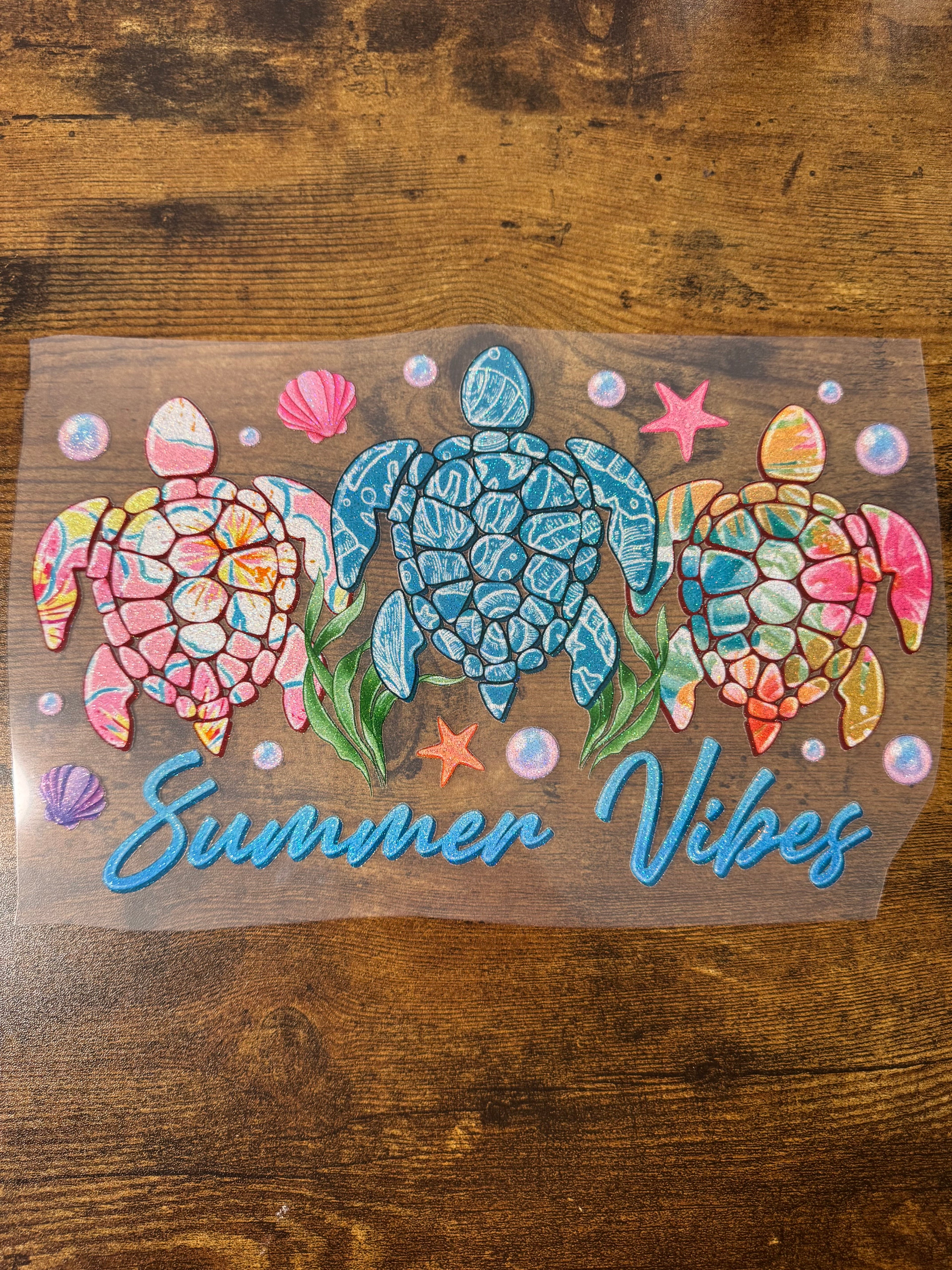 Summer Vibes Turtle Glitter Transfer