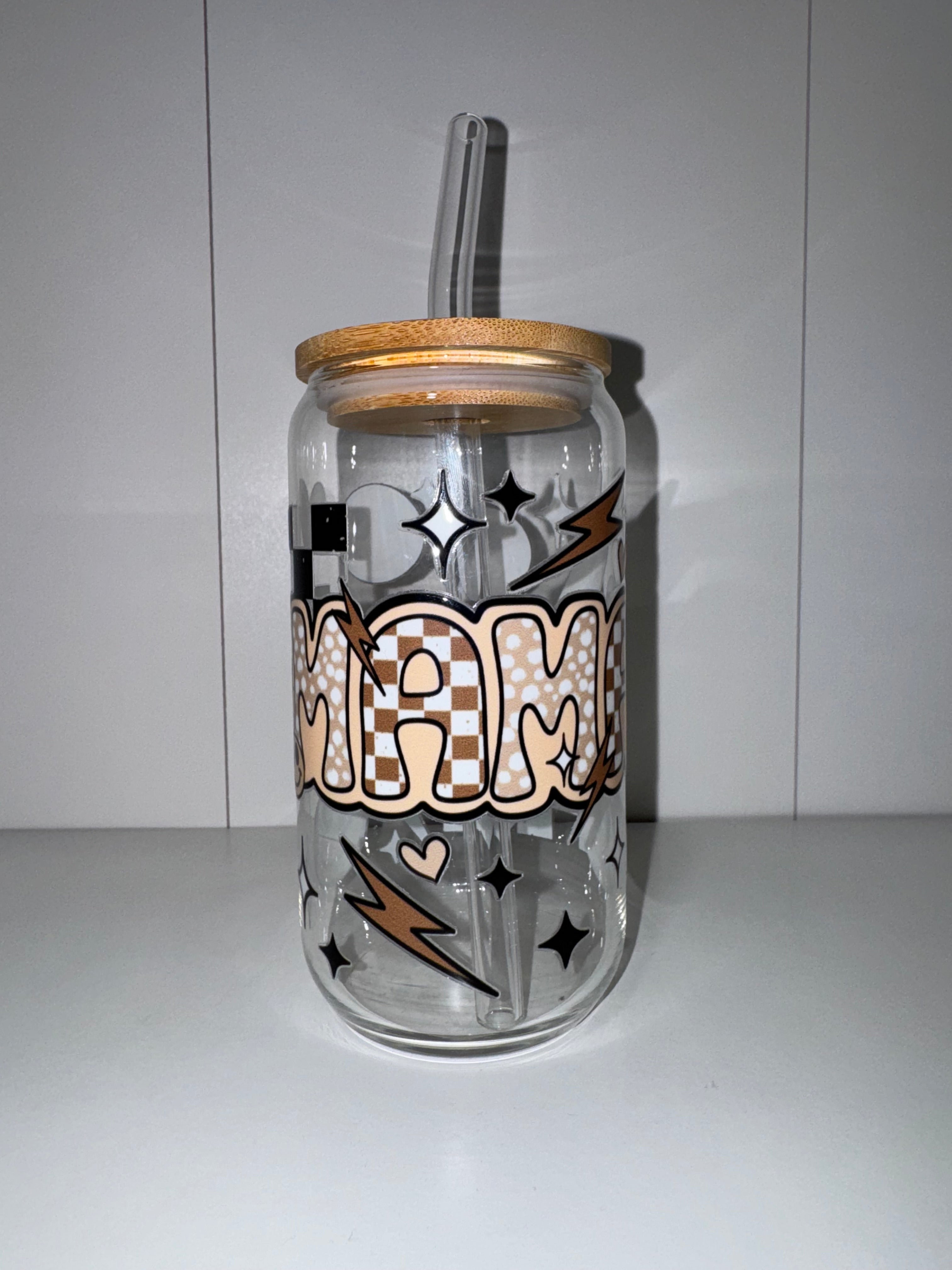 MAMA Glass Tumbler With Bamboo Lid & Glass Straw