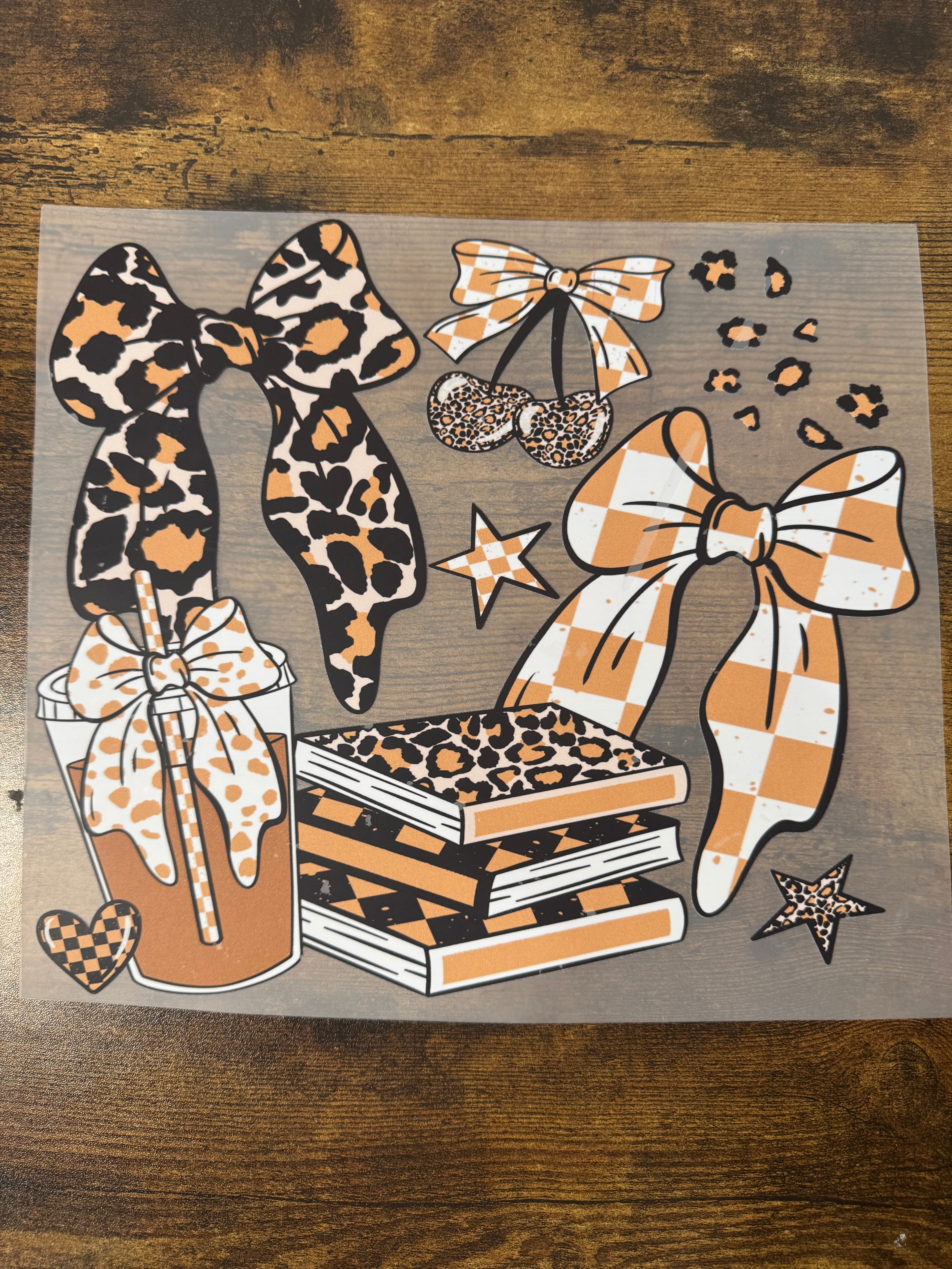 Preppy Leopard Books & Bows Transfer