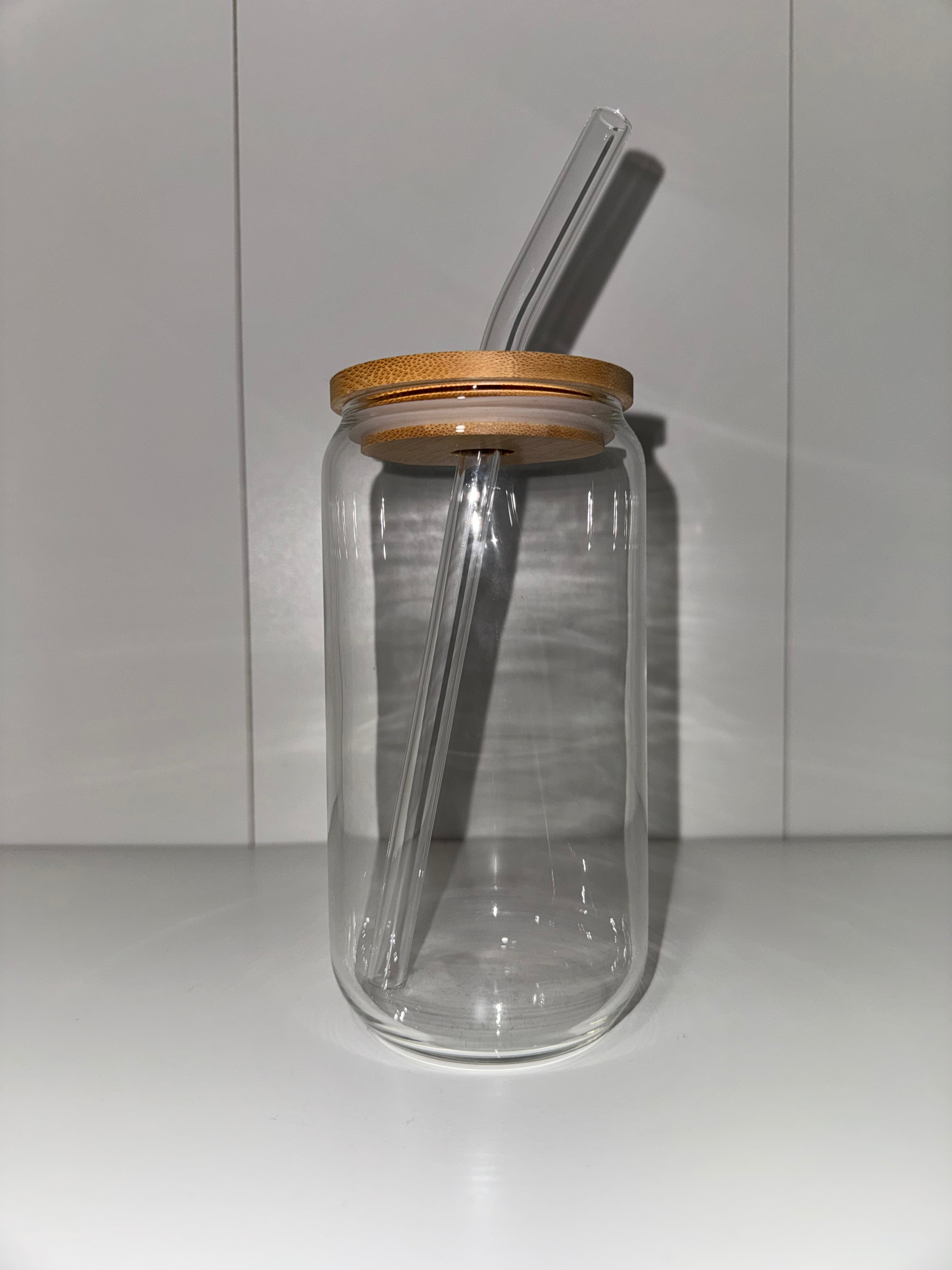 Clear Glass Tumbler With Bamboo Lid & Glass Straw