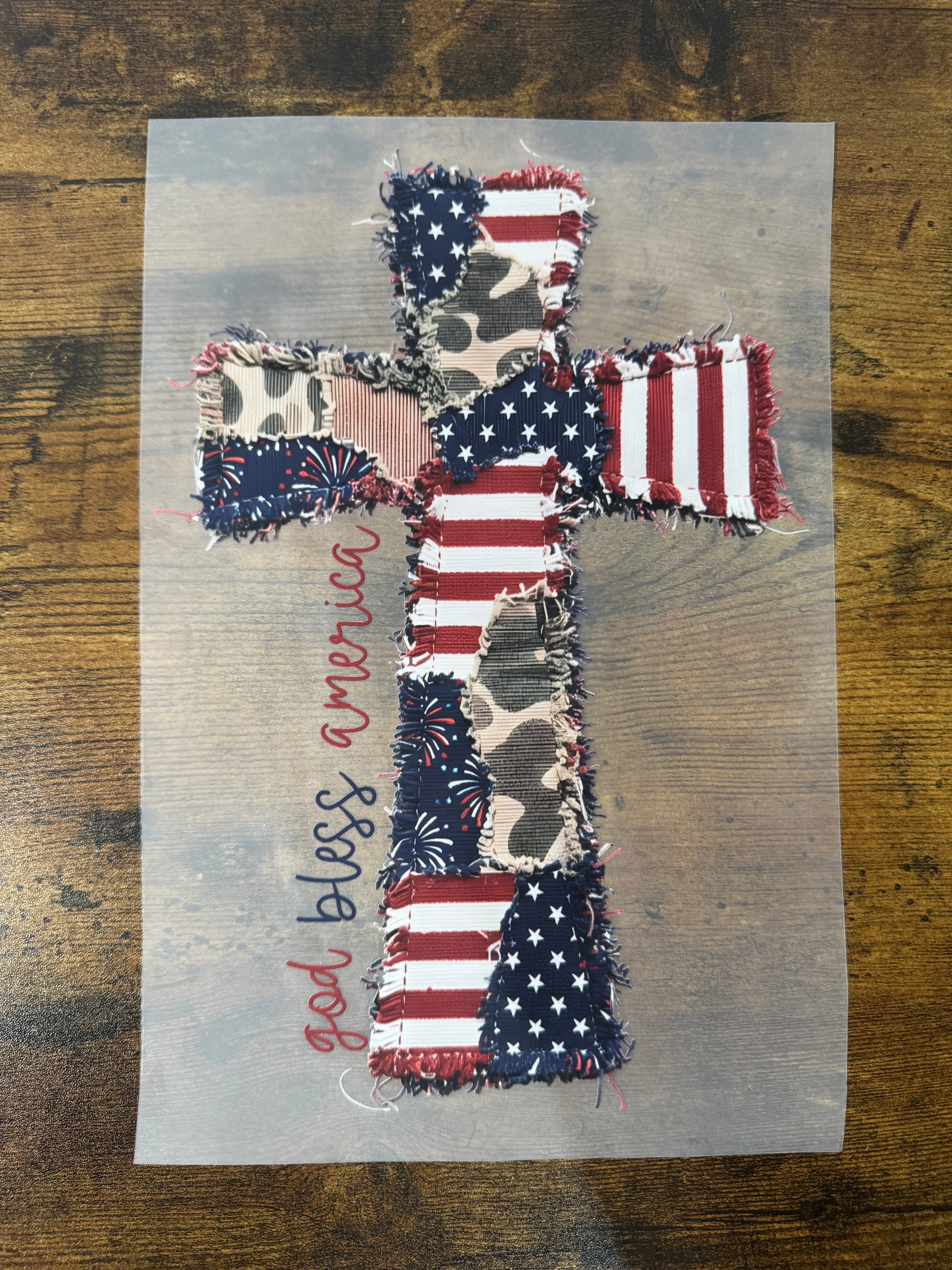 God Bless America Cross Transfer