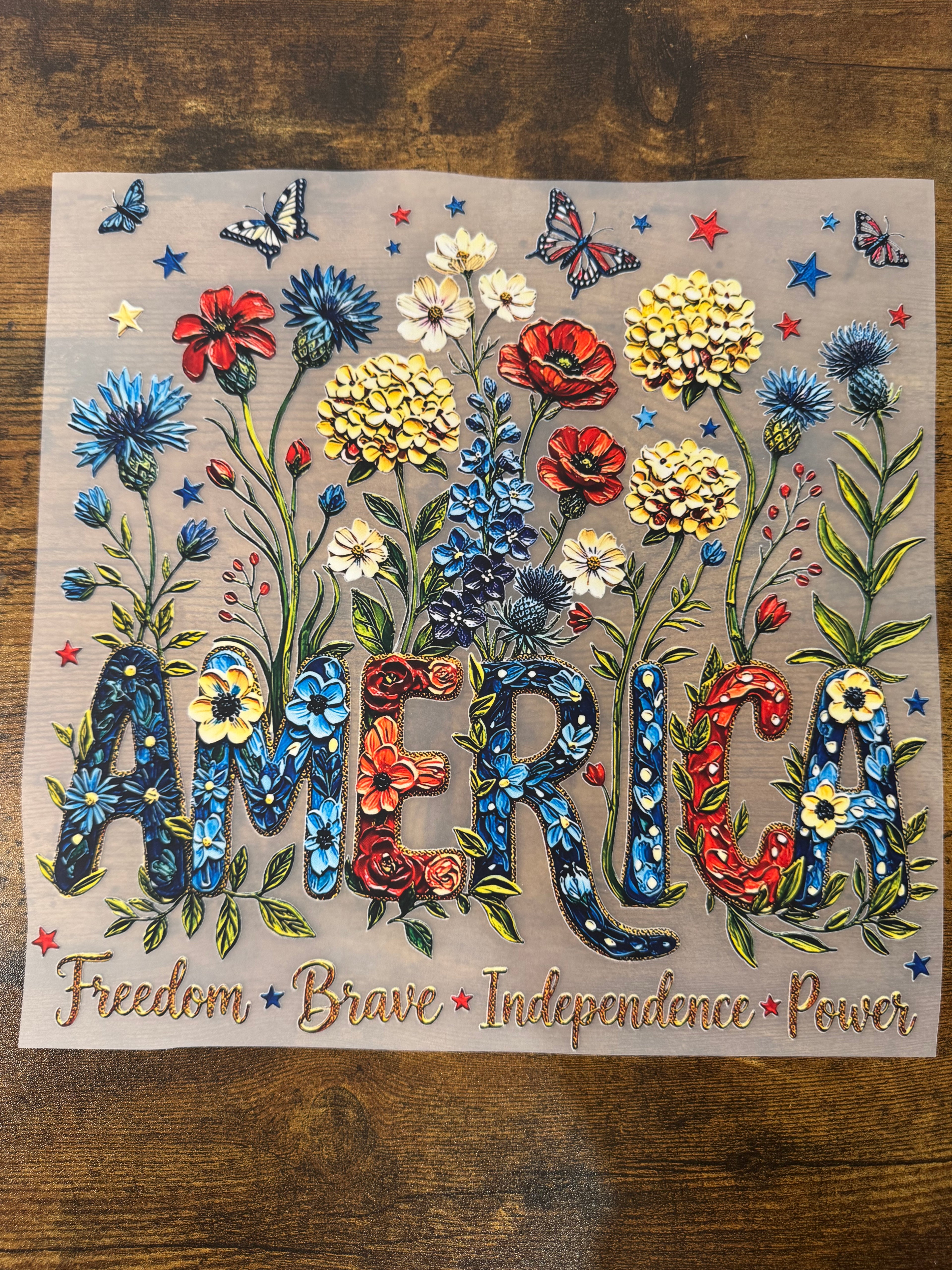 Painted Floral AMERICA Transfer