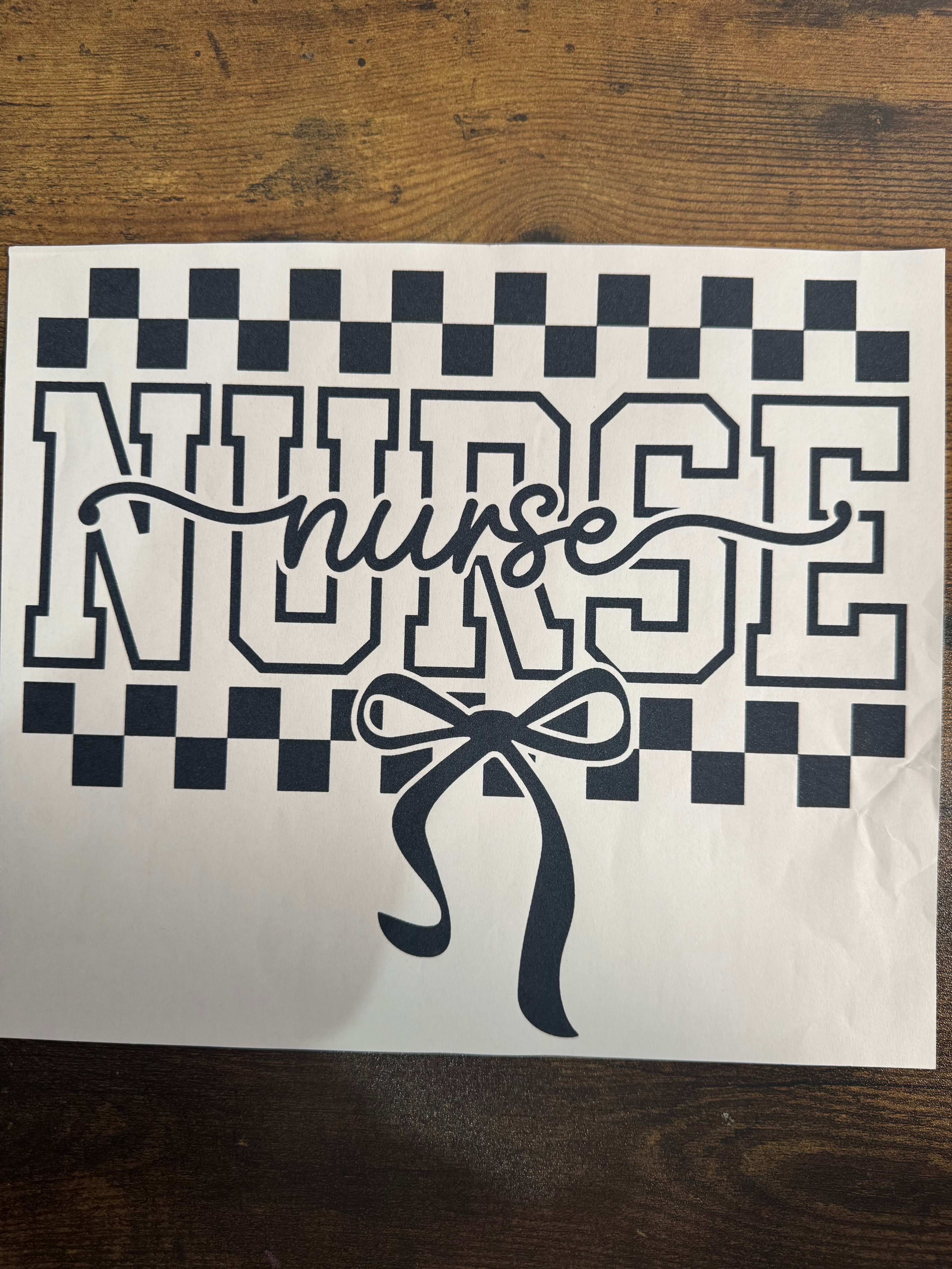 Checkered Nurse W/ Bow Transfer