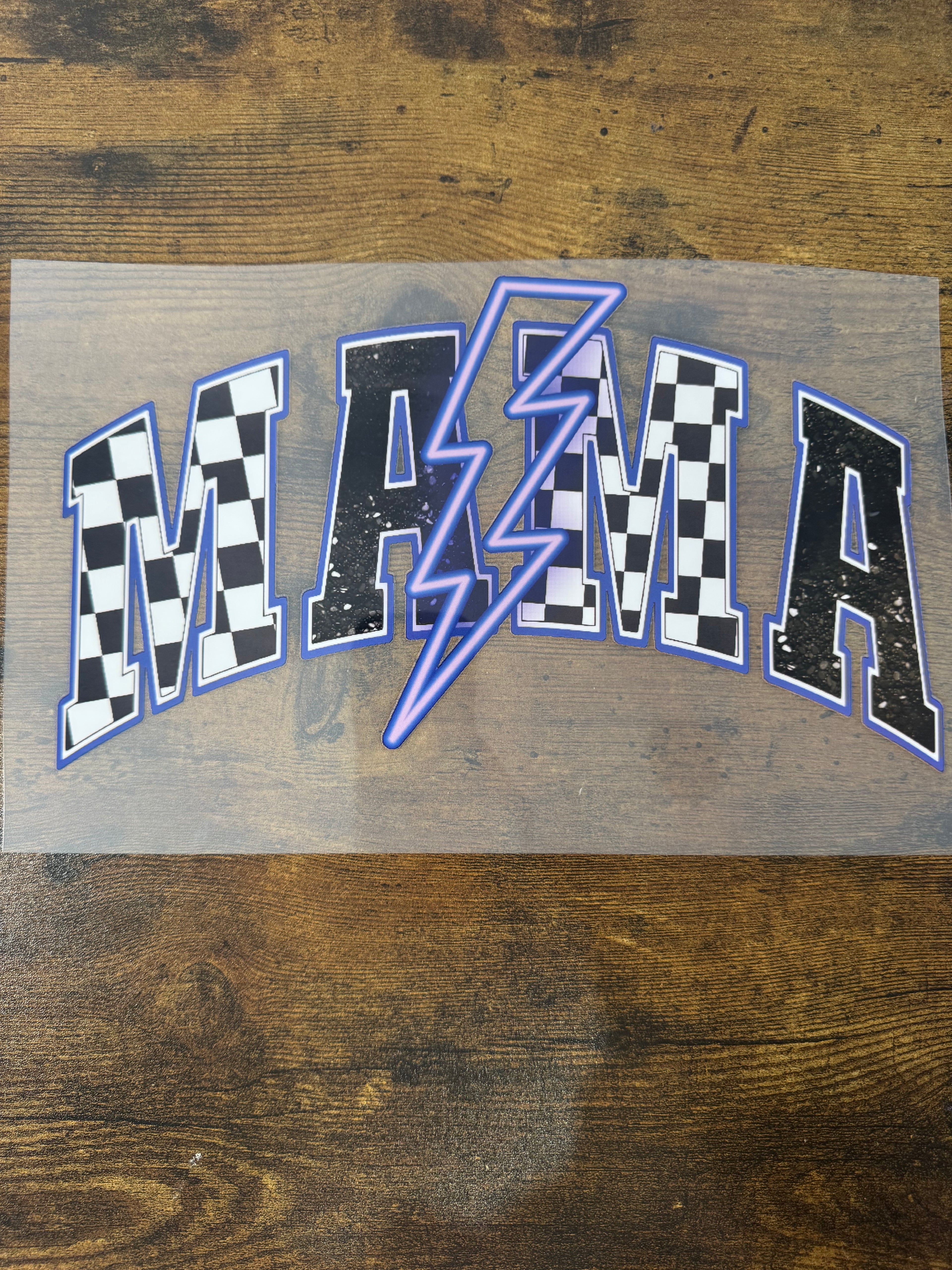 Checkered Neon Blue MAMA Transfer